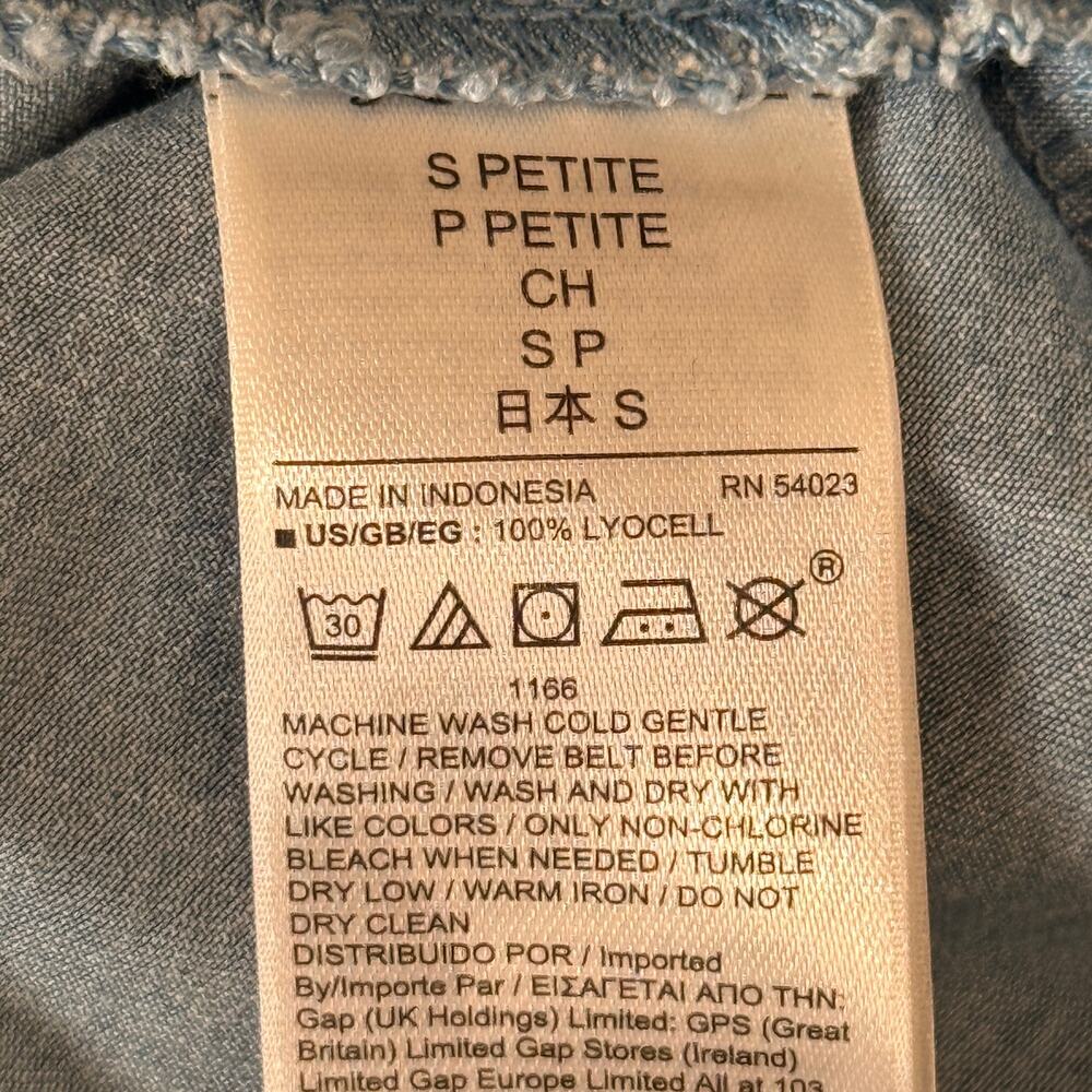 GAP Denim Button Front Dress Petite‎ S Chambray Sleeveless Cottagecore NWT - Picture 7 of 8